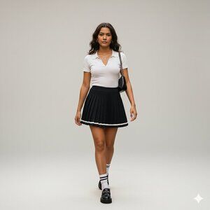 Vintage 90s DKNY jeans aline pleated skirt linen black w/cream stripe small